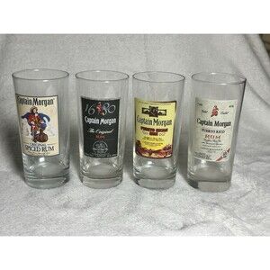 Set Of 4 Captain Morgan Rum Glasses Vintage Barware Highball Cocktail Glass Lot